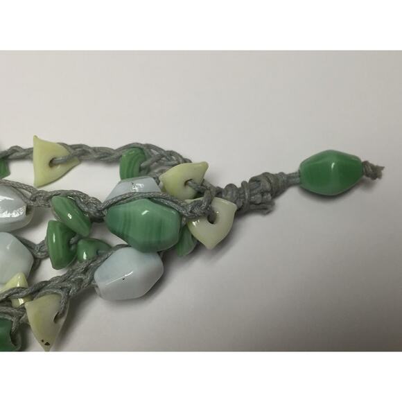 Glass Beaded Woven and Braided 5 Strand Bracelet Jade, White and Light Yellow - Picture 4 of 5